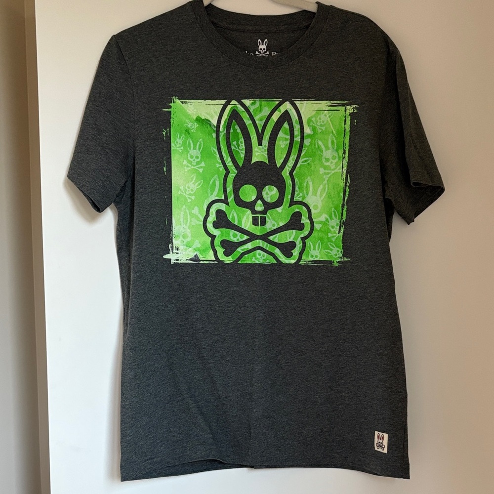 Psycho Bunny Graphic Tee | Grey with Green | Size 4 Small
